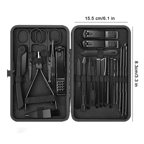 24-Piece Stainless Steel Manicure Set – Professional Nail Clipper Kit with Scissors, Ear Spoon, and Grooming Tools