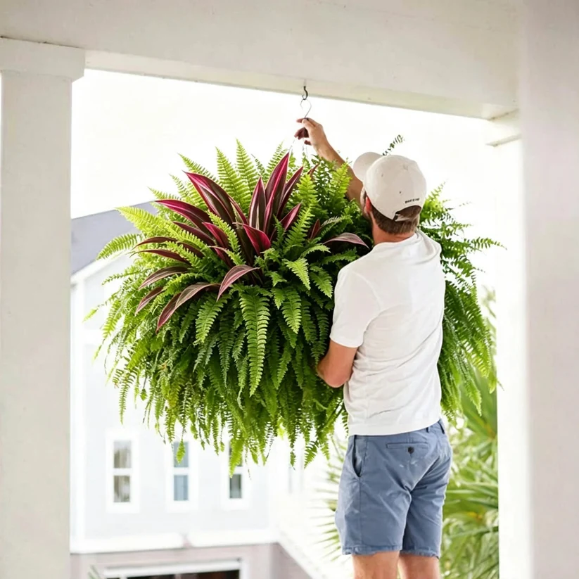 UV-Resistant Artificial Fern & Red Dracaena Decorative Plants – Full, Lush & Fade-Resistant!