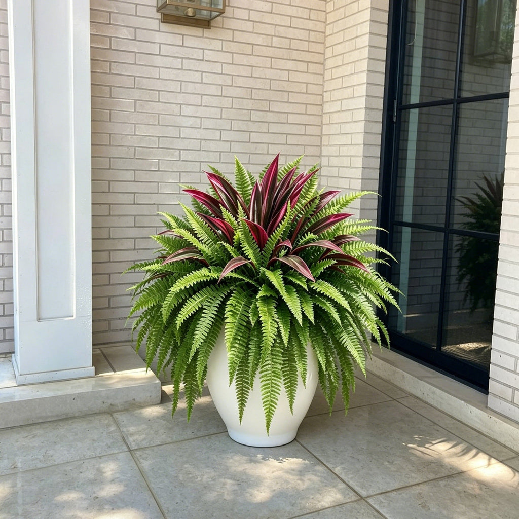 UV-Resistant Artificial Fern & Red Dracaena Decorative Plants – Full, Lush & Fade-Resistant!
