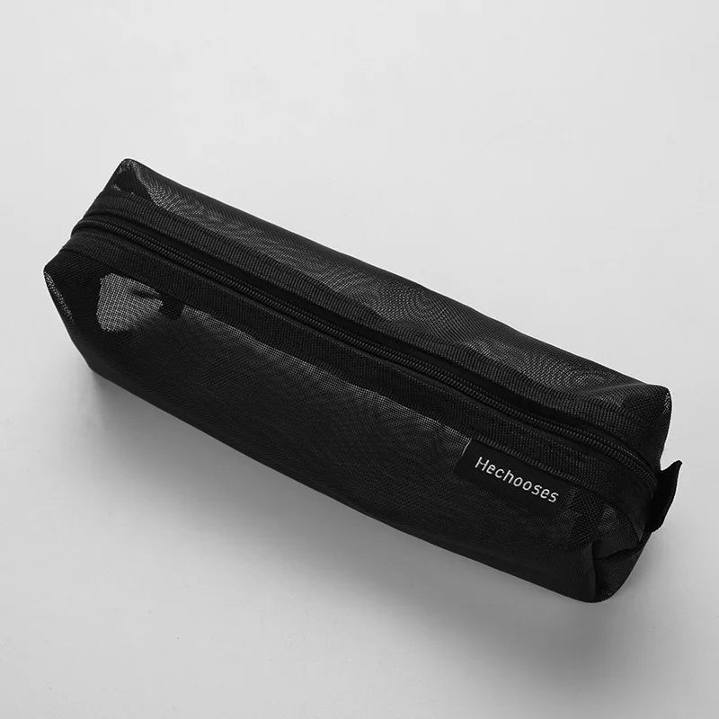 Translucent Simple Mesh Pen Bag Student Exam Stationery Bag Large Capacity Portable Stationery Storage Bag Study Supplies