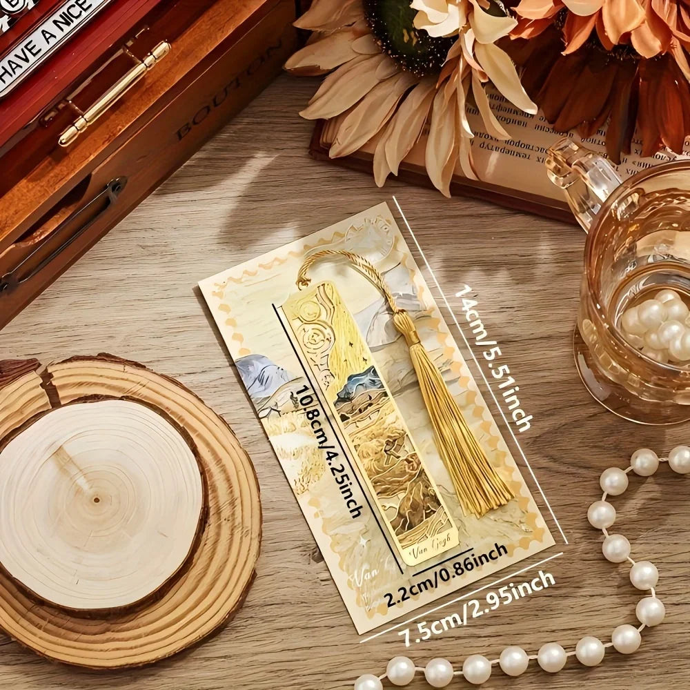 Vintage Oil Painting Metal Bookmarks – Hollow Hot Stamping Tassel Bookmarks for Book Lovers