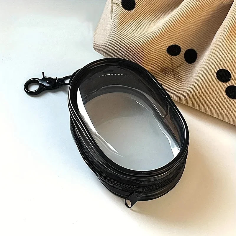 Portable Mini Clear Zipper Storage Bag With Keychain Makeup Brush Travel Cosmetics Organizer Case Cute Pvc Dustproof Bags Tool