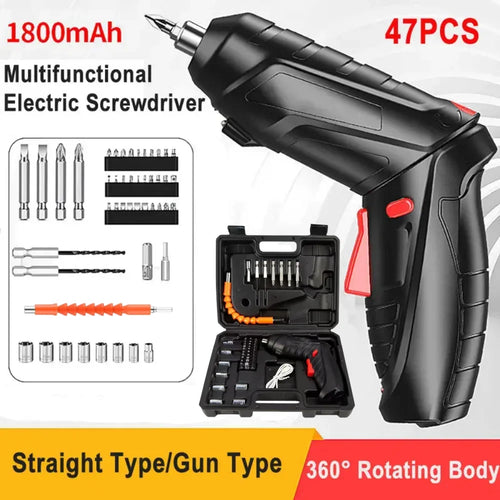 47PCS 3.6V Cordless Electric Screwdriver Set – Rechargeable Power Tool Kit with 1800mAh Battery for Home Repair & Maintenance