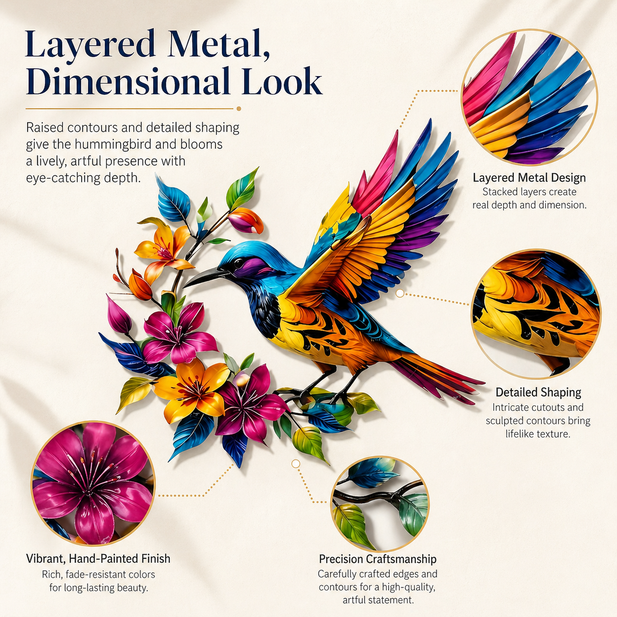 Hummingbird Bloom Metal Wall Art