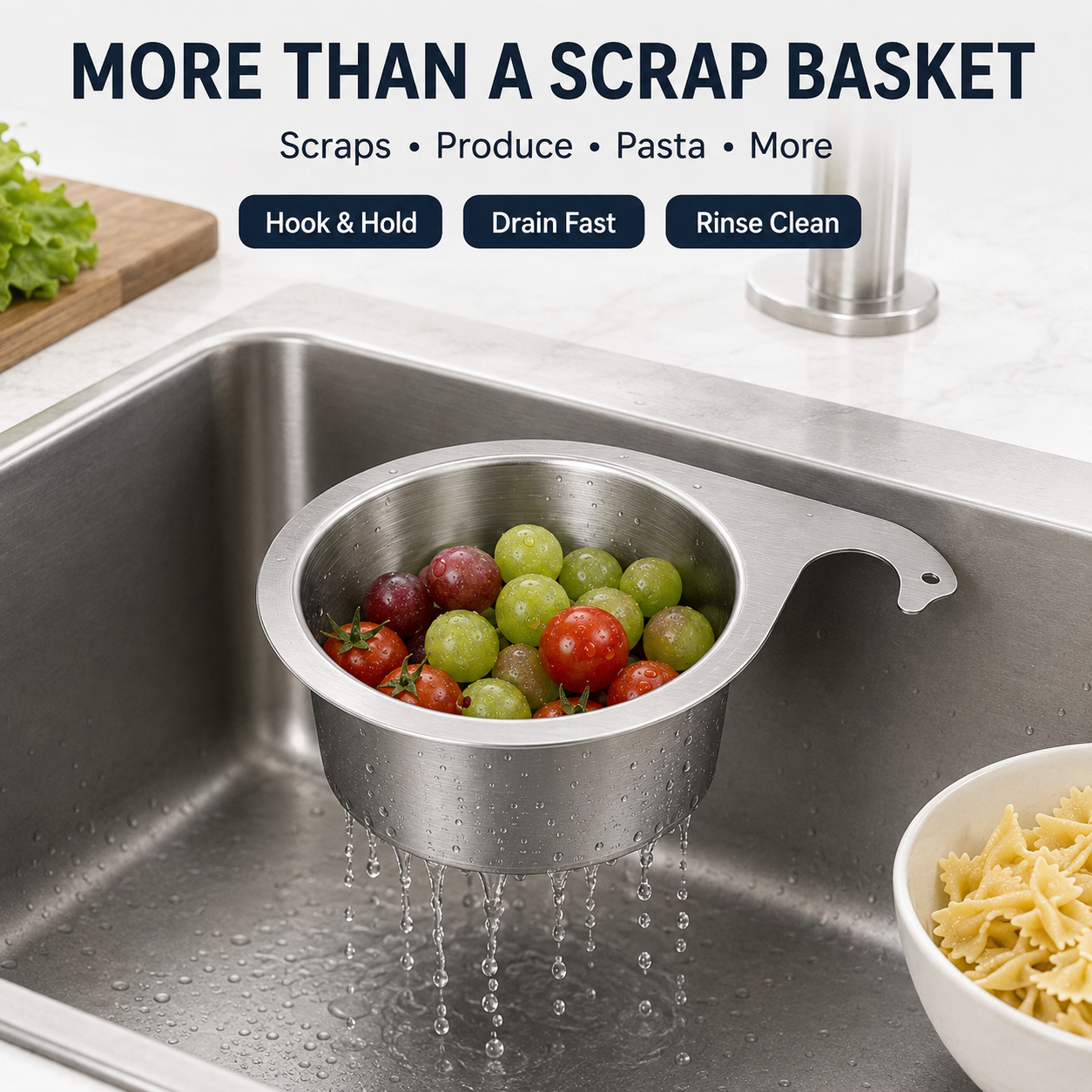 Hanging Sink Drain Basket 💧 Catch Scraps & Drain Water Fast