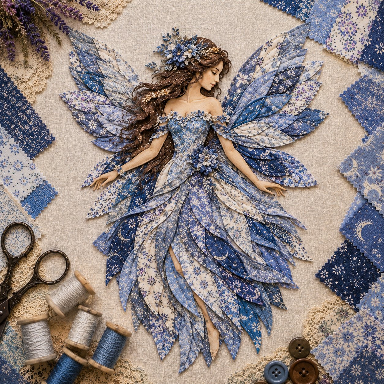 Premium Fairy Patchwork DIY Kit | High-Quality Layered Fabric with Floral Wings DIY Handmade Fantasy Wall Decor ✨