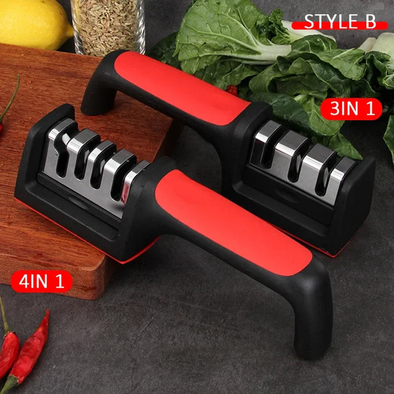 3/4-Segment Kitchen Knife Sharpener Household Multi-Functional Hand-Held 3/4-Purpose Black Sharpening Stone Sharp Knife Tools