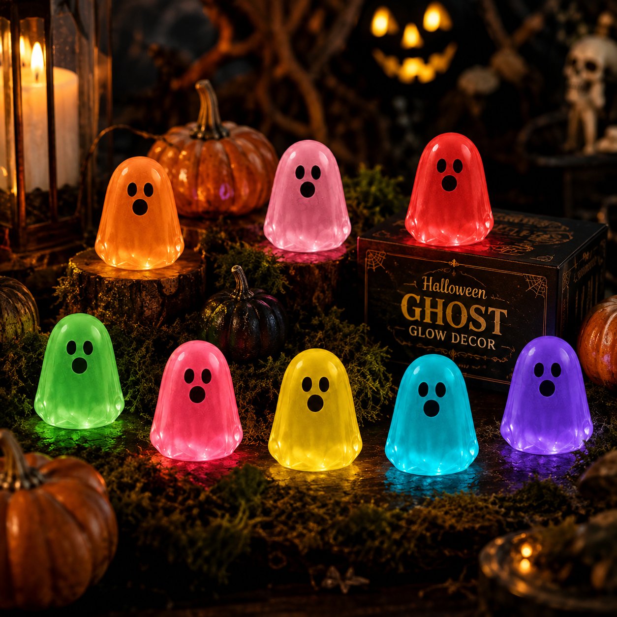 Glow-in-the-Dark Mini Ghosts – 8-Colour Halloween Mix