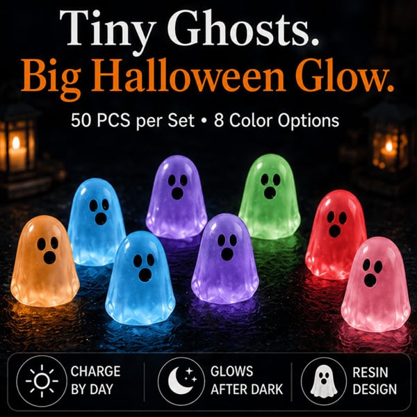 Glow-in-the-Dark Mini Ghosts – 8-Colour Halloween Mix