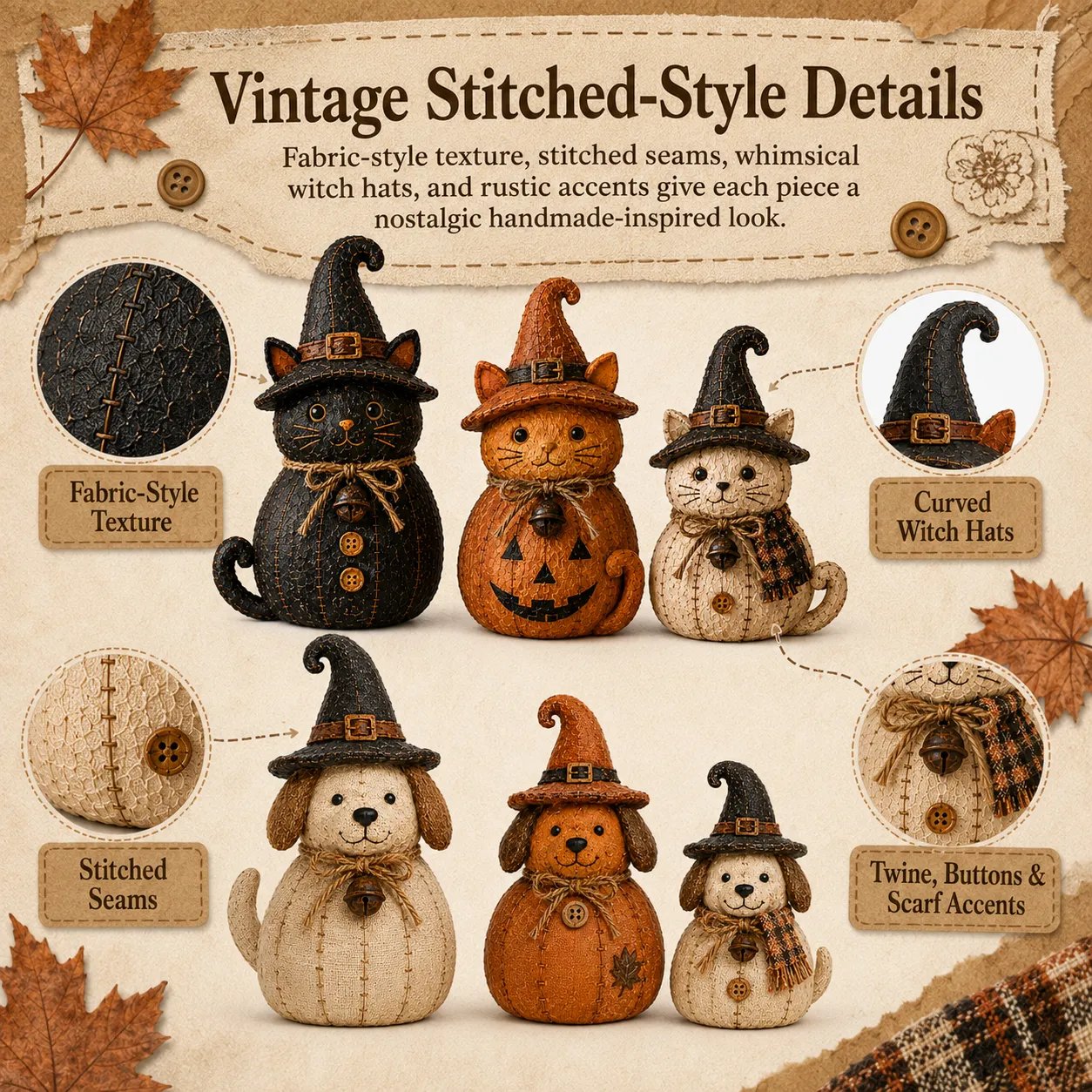 🔥🎁Vintage Witch Cat & Dog Decor Set