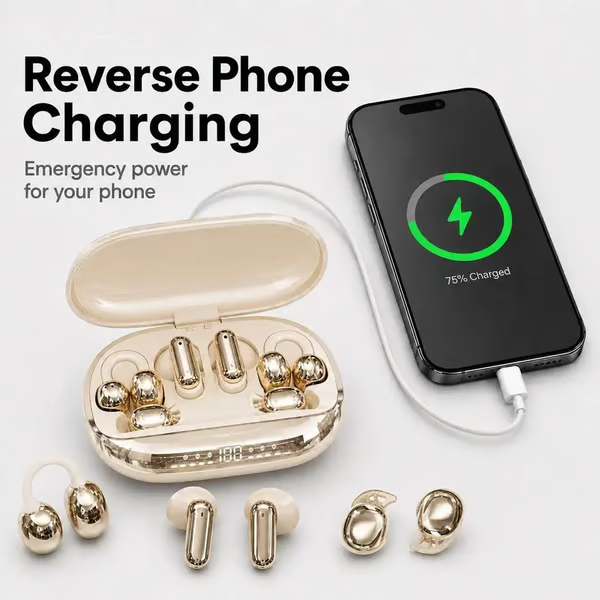 3-in-1 Wireless Earbuds with Power Bank Charging Case | 4 Clip-On & Sleep Earbuds, Noise Cancelling & IPX5 Water Resistant